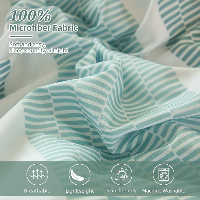 Dobuyly Comforter Set Queen Size 7 Piece, Boho Striped Sage Green Bed in a Bag Queen Soft Microfiber Bedding Sets with Comforter, Sheets, Pillowcases & Shams All Season