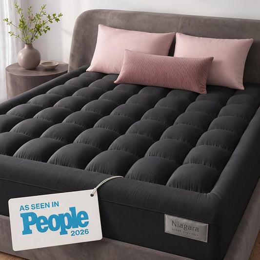 Niagara Sleep Solution 100% Cotton Top Cooling Mattress Topper - Queen Size | Cloud-Like Mattress Pad, Breathable, 20" Deep Pocket, Back Pain Relief, Perfect for Hot Sleepers, Dark Gray