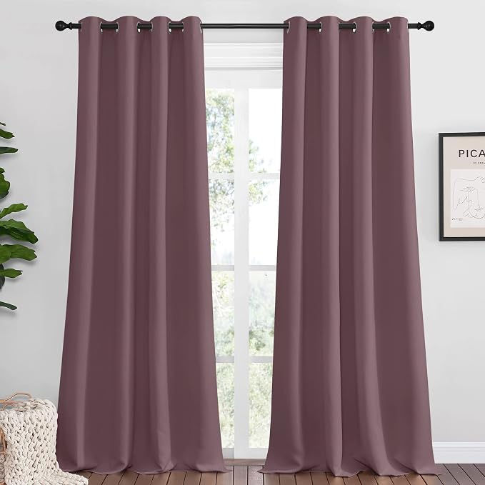 NICETOWN Blackout Curtains for Office 2 Panels 55 x 108-inch Dry Rose | 108" Long for Dining Room, Guest Room, Sound Reducing Heat and Cold Block Curtain Panels for Modern Room Decorative