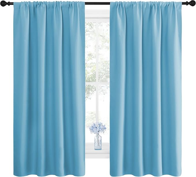 NICETOWN Kitchen Blackout Curtains Panels - Window Treatment Thermal Insulated Room Darkening Rod Pocket Drapes for Bedroom (Teal Blue, Set of 2, 42 by 63 inches Long)