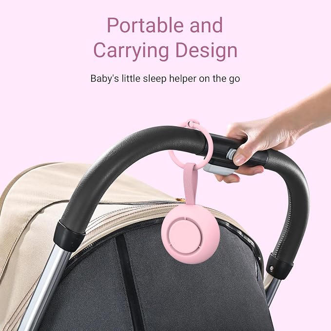 Portable Baby Sound Machine & Essentials for Babies & Kids-Pink | White Noise Machine[Timer Function][20 Soothing Sounds][15 Hours Battery Life]Travel,Registry,Gifts,Clips on Baby Stroller