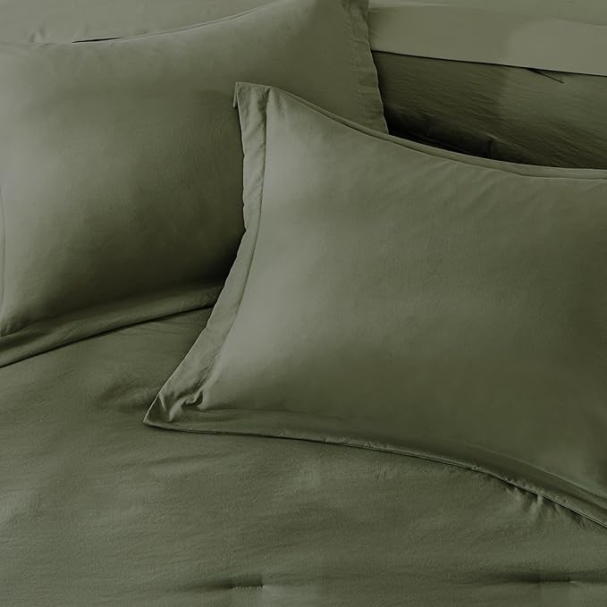 Twin XL Comforter Set- 5 Pieces Olive Green Twin XL Bedding Sets with 1 Fitted Sheet, 1 Flat Sheet, 1 Pillow Sham and 1 Pillowcase