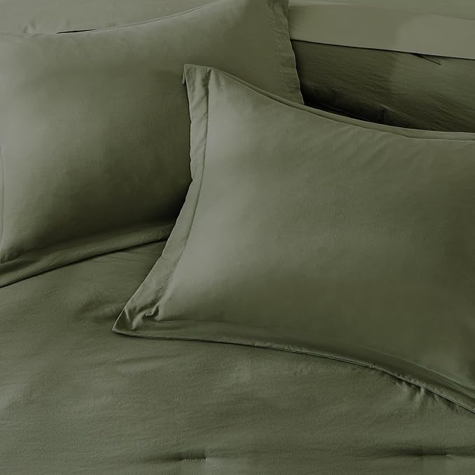 Oversized King Size Comforter Set- 7 Pieces Bed in a Bag King Bedding Sets | Prewashed All Season Comforter with Sheets, Pillow Shams & Pillowcases,Olive Green