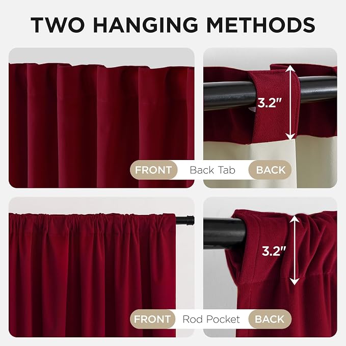 Joydeco 100% Blackout Curtains Velvet Black Out Curtain 96 Inch Drapes | for Bedroom Living Room, Heat and Light Blocking, Thermal Insulated Luxury Heavy Duty Curtain 2 Panels Back Tab&Rod Pocket