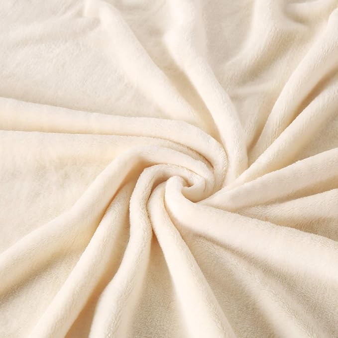 TASTHROW Large Flannel Fleece Throw Blanket, 50×70 Inch | Cozy Lightweight Thick Blanket - All Seasons Suitable for Women, Men and Kids (Two Pack, Creamwhite)