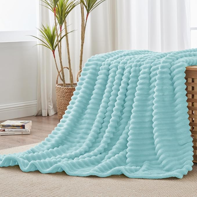 BEDELITE Striped Fleece Throw Blanket, Cloud Blue, 50"x60" | 300GSM Microfiber Fleece, Soft Cozy, Lightweight Warm, Double-Sided Plush, Machine Washable, Gift, Room Decor, for Couch Sofa