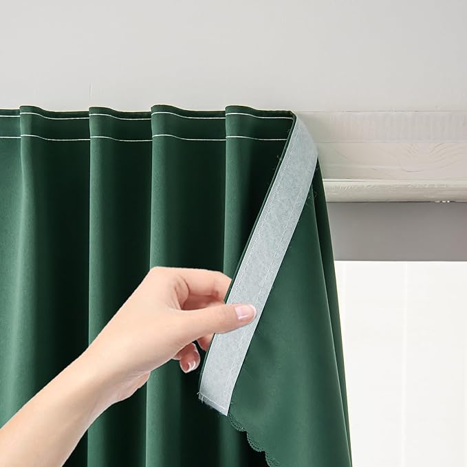 Thermal Blackout Curtains with Self-Adhesive Tape, No Rod No Drill Easy Install Window Cover for Bedroom Kitchen Dorm, 71" W x 59" L, Dark Green, 1 Panel
