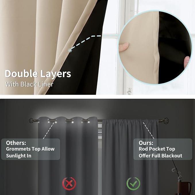 BGment Champagne Blackout Curtains for Bedroom 84 Inch Length 2 Panels Set | Thermal Insulated, Full Room Darkening Noise Canceling, Living Room Curtains with Rod Pocket, 42 x 84 Inch