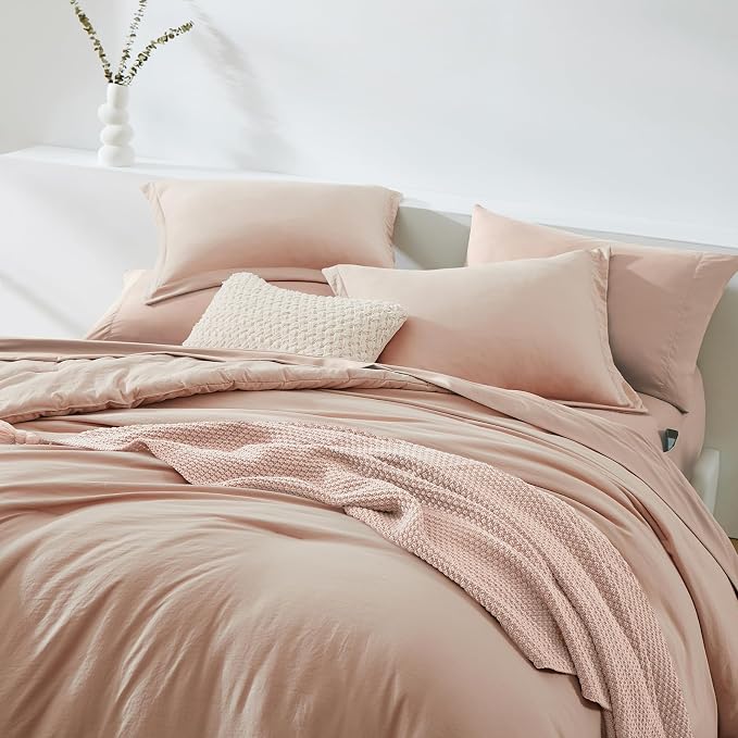 King Size Comforter Set- 7 Pieces Prewashed Bed in a Bag King Bedding Sets | Soft All Season Comforter with Sheets, Pillow Shams & Pillowcases,Clay Pink