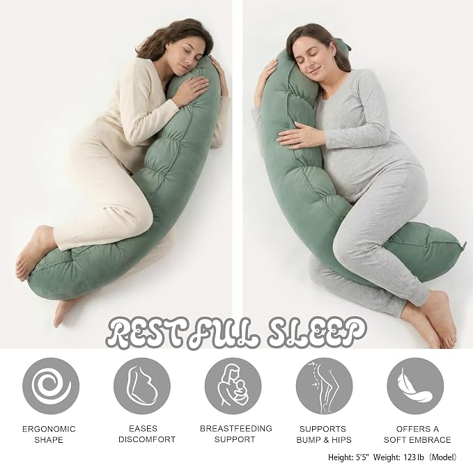 Peallow(Pat. Pend) – Long Round Body Pillow for Adults, Bolster Pillow for Sleeping, Soft and Supportive Pillow for Sleeping & Lumbar Support(Willow Green,59")