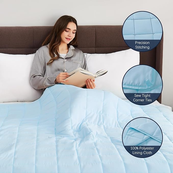 CuteKing Weighted Blanket for Adults: Weighted Blanket with Premium Glass Beads - Breathable Heavy Blanket for Comfort Sleep - Thick Blanket for Adult All Season (25lbs, 88"x104", Light Blue)