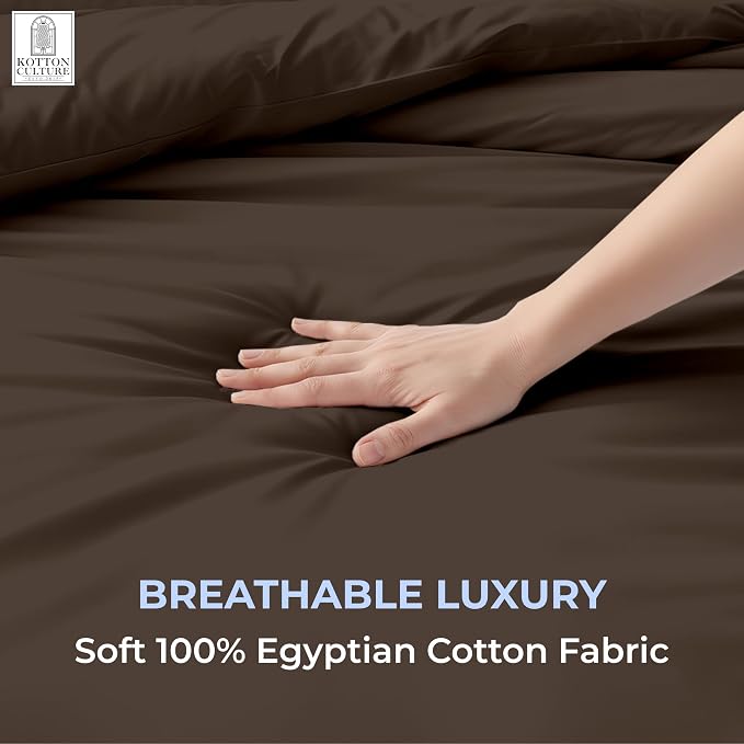 1 Pc 120" x 98" Duvet Cover Oversized King 100% Egyptian Cotton - 600 Thread Count Comforter Cover, Zipper Closure & Corner Ties - Fits Large King Inserts - Chocolate