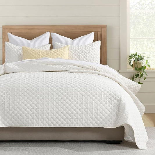 HORIMOTE HOME Cream Quilt Queen Size, Lightweight Quilts for Summer Ultra-Soft Microfiber Modern Style Quilted Clouds Pattern Bedspread Quit Set 3 Pieces(1 Quilt and 2 Pillow Shams)