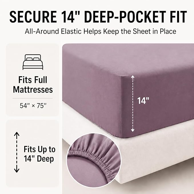 Full Size Comforter Sets Dusty Purple - 7 Pieces Bed in a Bag | OEKO-TEX Certified, All-Season, Bedroom, Guest Room, Down-Alternative Comforter + Flat & Fitted Sheets + 4 Pillowcases