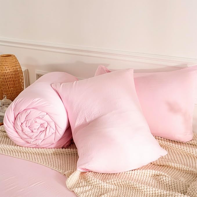 King Comforter Pink Set 3 Pieces Soft Bedding Bright Comforter King Lightweight Light Pink Style Comforter Set for All Seasons 1 Comforter and 2 Pillowcases (Pink, King)