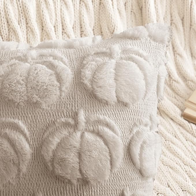 MIULEE Fall Pillow Cover Pumpkin Fall Decor Lumbar 14x36 Beige | Set of 2 Fall Decorations for Home, Plush Faux Fur Farmhouse Accent Pillowcase, Porch Sofa Couch Cushion Bed Livingroom