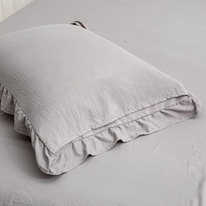 Light Gray Pillowcases King Pillowcases Cute Pillow Cover Gray Ruffled Pillow Shams Set of 2 Chic Boho Pillowcases 2 Pack (King (20''x36''), Light Grey)