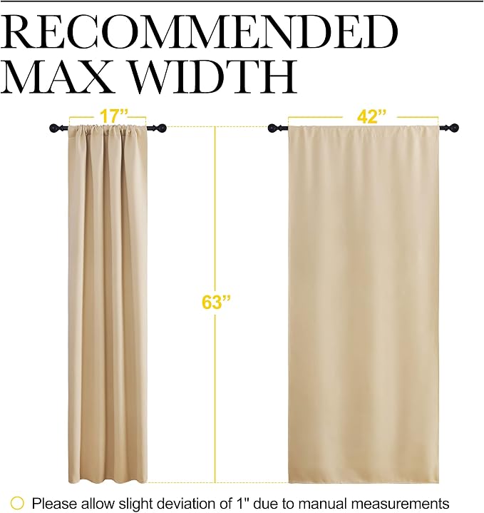 NICETOWN Biscotti Beige Blackout Curtains for Bedroom 42" x 63" 2 Panels | Triple Weave Home Decoration Thermal Insulated Solid Window Drapes for Living Room, Light Blocking Noise Reducing Decoration