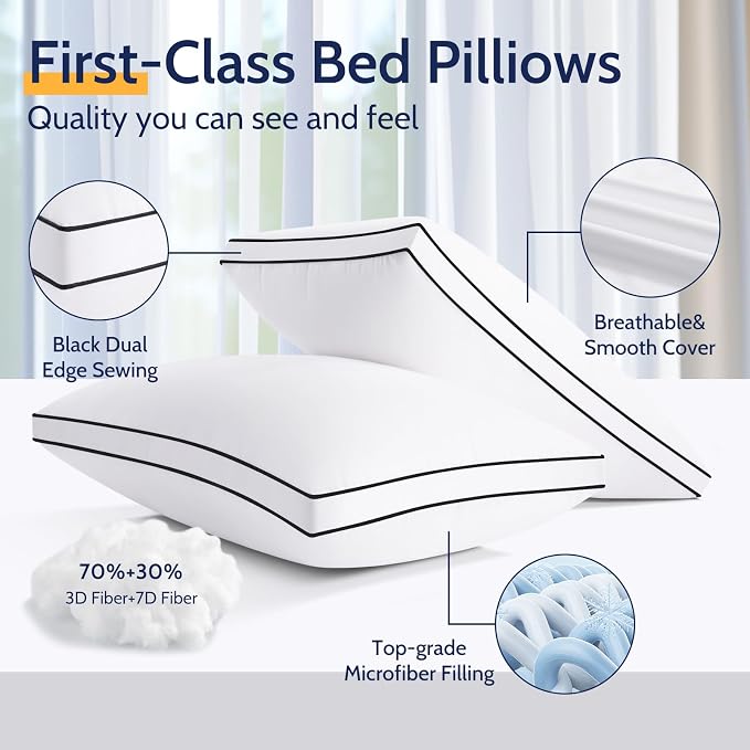 ROUMEA King Size Pillows Set of 2, Gusseted Bed Pillows for Sleeping | Luxury Hotel Quality, Supportive King Pillows with Soft Down Alternative for Back Stomach Side Sleepers,Machine Washable