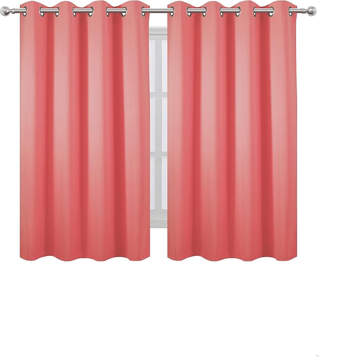 Coral Blackout Curtains 52 x 54 Inch Length/Set of 2 Curtain Panels/Thermal Insulated Room Darkening Blackout Curtains for Bedroom