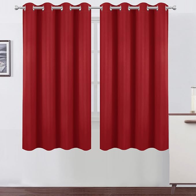 Bright Red Blackout Curtains 66 x 63 Inch Length/Set of 2 Curtain Panels/Thermal Insulated Room Darkening Blackout Curtains for Bedroom