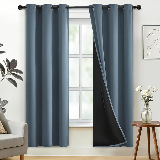 SimpleHome Stone Blue 100% Blackout Curtains Room Darkening Living Room 72L | Curtains for Bedroom,Thermal Insulated Grommet Window Drapes,Curtains for Living Room with Black Back,38 x 72 Inch,2 Panels