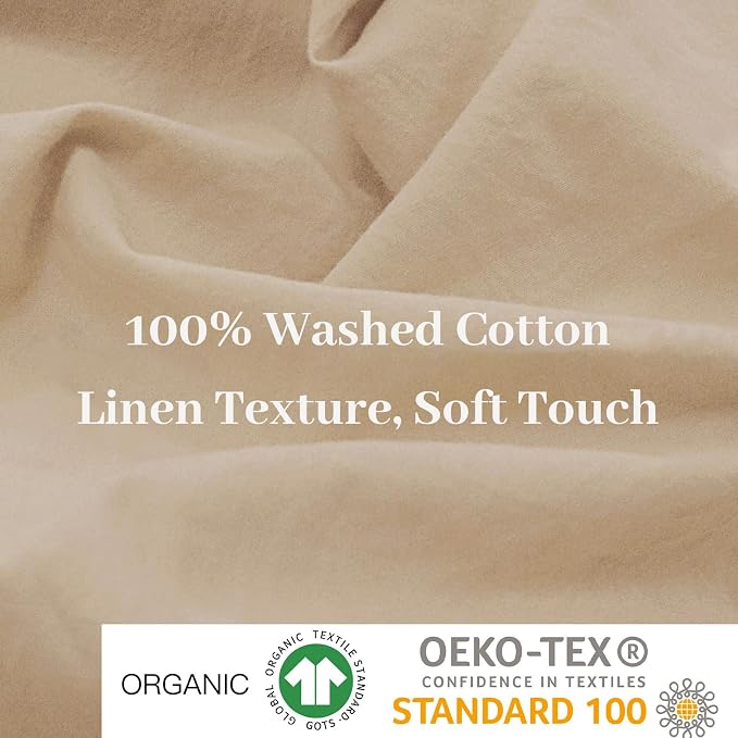 NEXHOME PRO 100% Washed Cotton Duvet Cover Super King 108"x98" Linen Look Textured Organic Natural 3 Pieces Bedding Set with Zipper Closure, Breathable (No Comforter)