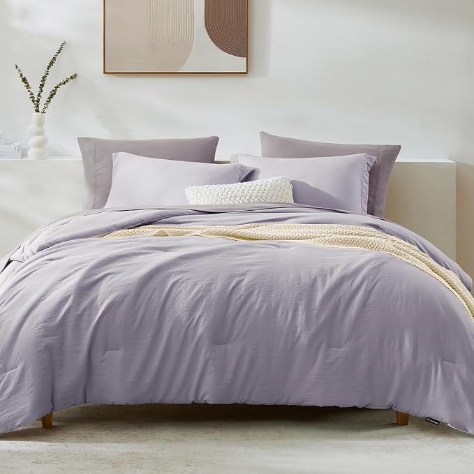 Full Size Comforter Sets-7 Pieces Ultra Soft Bed in a Bag Full Bedding Sets | Prewashed All Season Comforter with Sheets, Pillow Shams & Pillowcases,Lilac