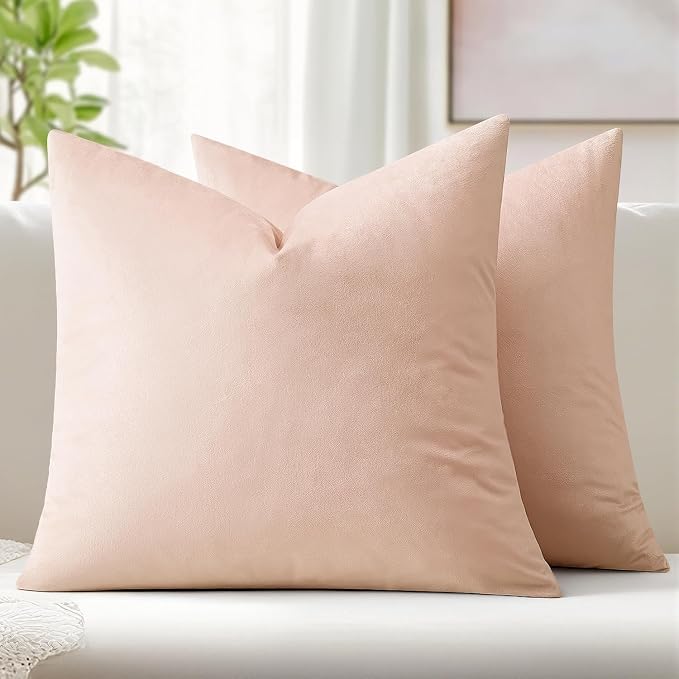 MIULEE Velvet Throw Pillow Covers 18x18 Inch Pack of 2 Pink | Soft Solid Decorative Pillow Covers, Modern Luxury Home Decor, for Couch Chair Sofa Bedroom Livingroom