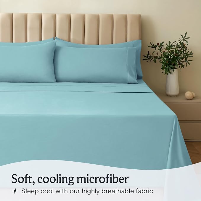 Split King Sheets for Adjustable Bed, Soft Deep Pocket Bed Sheets Set, 5PC | LuxClub Silky Fitted Sheet & Pillowcase Sets, Breathable Hotel Luxury Bedding for Mattress Wrinkle Free, Aqua
