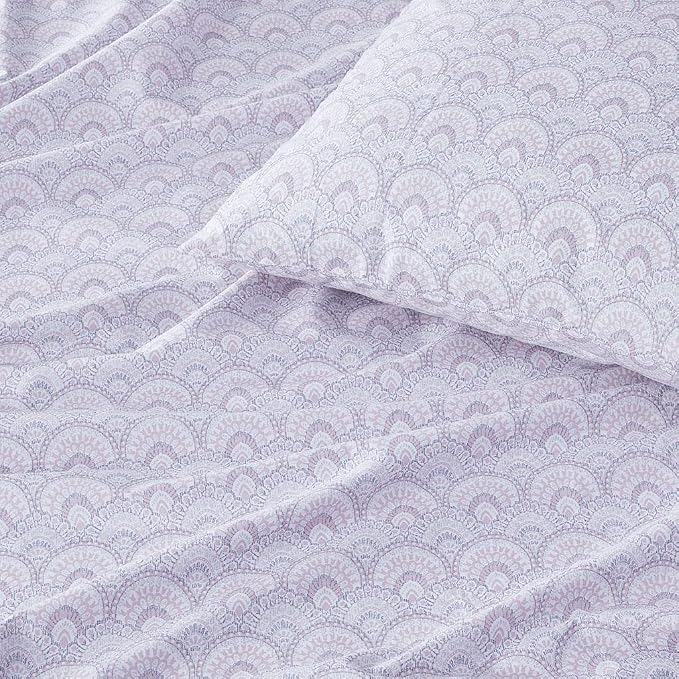 Comfort Spaces 100% Cotton Percale Sheets Twin Size 3 Pcs, Tabitha Purple | Crisp, Cool & Breathable Bed Sheets, 12" Deep Pocket Fits Up to 14" Mattress, Lightweight, All Season Cozy, with Pillow Case