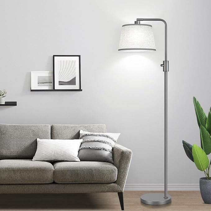 【Upgraded】 Dimmable Floor Lamp, 1000 Lumens LED Edison Bulb Included, Arc Floor Lamps for Living Room Modern Standing Lamp with Linen Shade, Tall Lamps for Living Room Bedroom Office Dining Room-Grey
