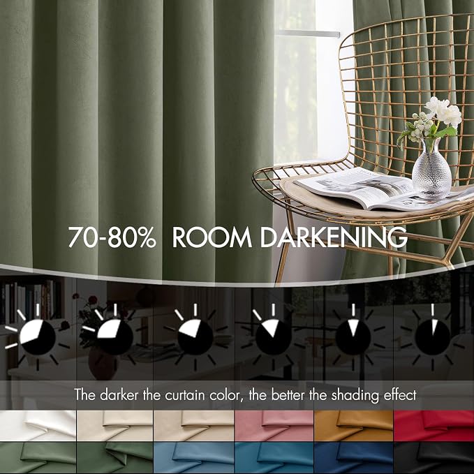 MIULEE Velvet Curtains 50W x 90L 2 Panels Sage Green Blackout Curtains | Luxury velvet fabric, pinch pleat design, back tab hooks, thermal insulated, blackout light blocking, for living room bedroom