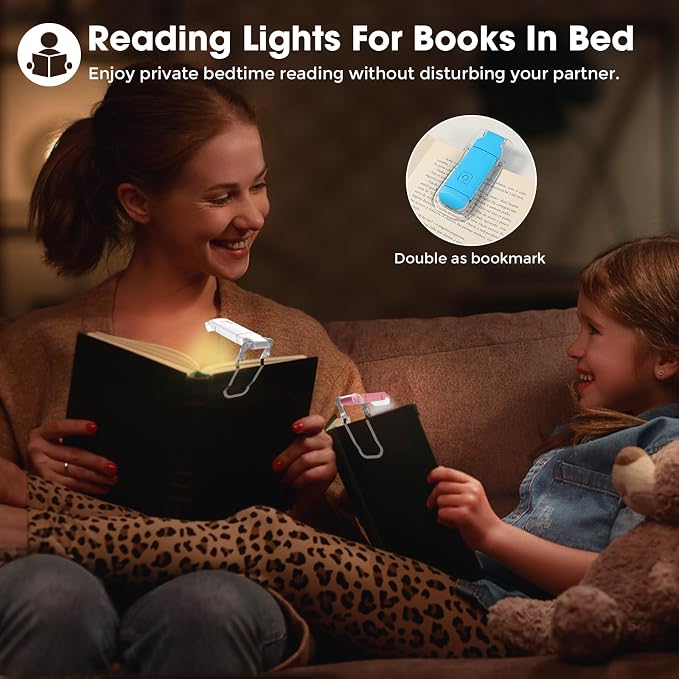 VZZNN 24 Pack Reading Light,Rechargeable Book Light for Reading in Bed,Clip-On Book Lights with 3 Color Temperature,Bulk Gifts for Book Lovers Kids Adults（White）