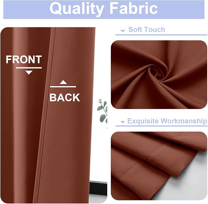 Simplebrand Ava Terracotta Short Blackout Curtains for Bedroom 54 Inches Long 2 Panels Set, Solid Thermal Insulated, Energy Saving Window Treatment Curtains Blackout Drapes, W40 x L54 Inch, Terracotta