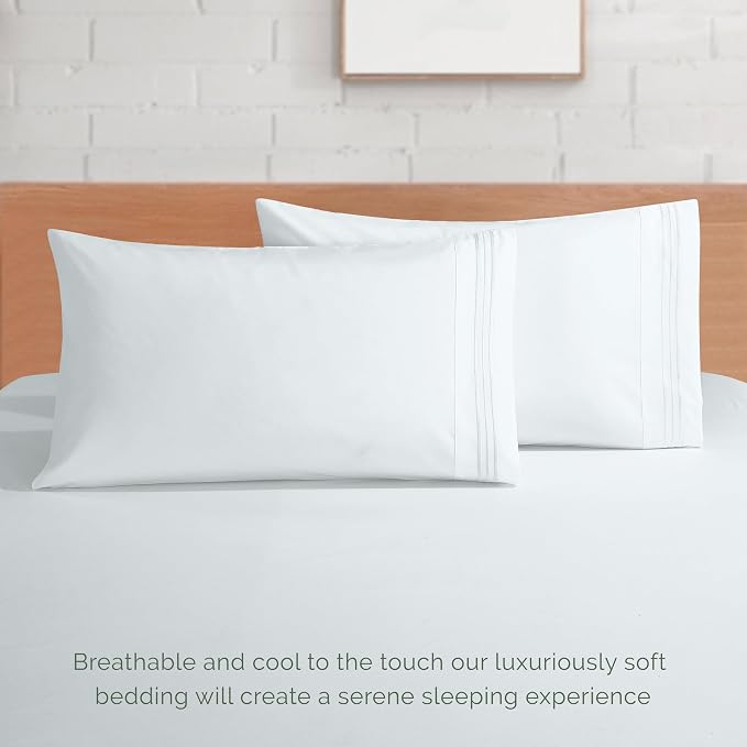 Elegant Comfort Luxurious 1500 Premium Hotel Quality Microfiber 4-Piece Sheet Set, 18-24 Inches Deep - Extra Deep Pocket Sheets - Ultra Soft 4PC Deep Pocket Sheets, Full, White