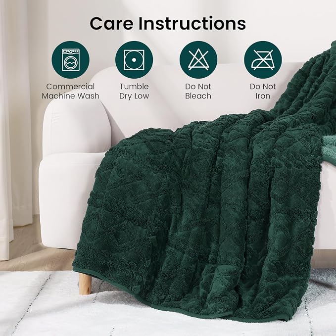 Drewin 20lbs Weighted Blanket Queen Size for Adults,Dark Green,60" x 80" | Stress Relief & Promotes Sleep,Cozy Heavy Throw Blankets,Soft Jacquard Sherpa with Glass Beads,Machine Washable