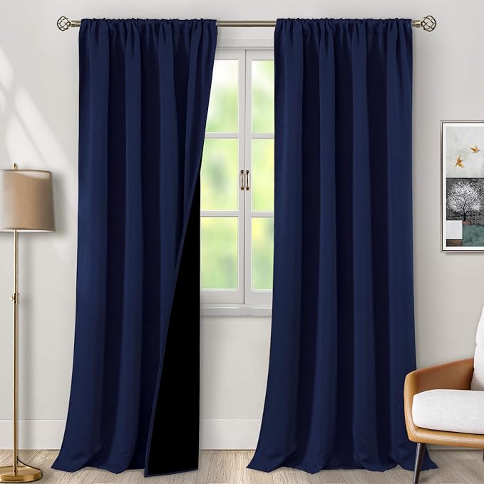 BGment Navy Blackout Curtains for Living Room 95 Inch Length 2 Panels | Thermal Insulated, Room Darkening Curtains, Rod Pocket Soundproof, Bedroom Window Curtains, 52 x 95 Inch