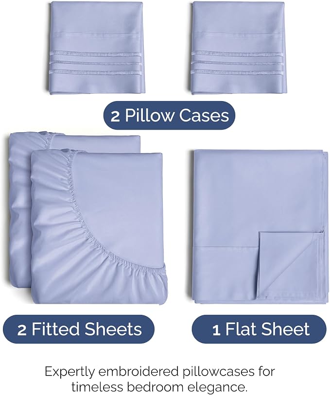 Split King Size 5 Piece Sheet Set - Breathable & Cooling Sheets - Lavender | Hotel Luxury Bed Sheets for Women & Men, Deep Pockets, Easy-Fit, Comfy, Soft and Wrinkle Free Sheets, Oeko-Tex Bed Sheet Set