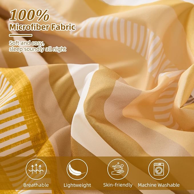 Dobuyly Yellow Comforter Set Queen Size 7 Piece, Boho Striped Bed in a Bag Queen Soft Microfiber Bedding Sets with Comforter, Sheets, Pillowcases & Shams All Season