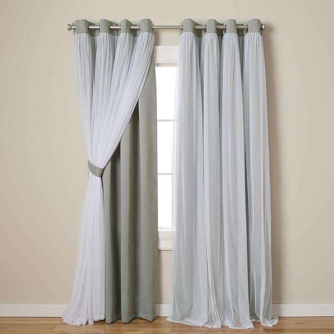TOWN & COUNTRY LUXE Talia Double Layer Indoor Curtains, Sheer and Room Darkening Blackout, Grommet Top, Energy Efficient, 2-Pack Set, 52"x84", Soft Grey