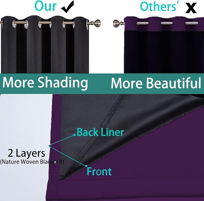 Yakamok Purple 100% Blackout Patio Door Curtain Panels W100 x L84,1 Panel | Noise Reducing Barrier Panel for Sliding Glass Door, 2 Thick Layers Heat Full Light Blocking Patio Door Drapery