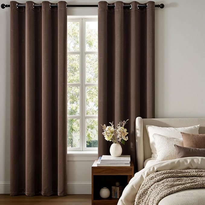 MIULEE Chocolate Brown Blackout Bedroom Curtains Drape 84 Inch Long 52"x84" | Grommet Top, Room Darkening Window Drapes, Privacy Protection, Thermal Insulated, Heat Blocking, Light Blocking