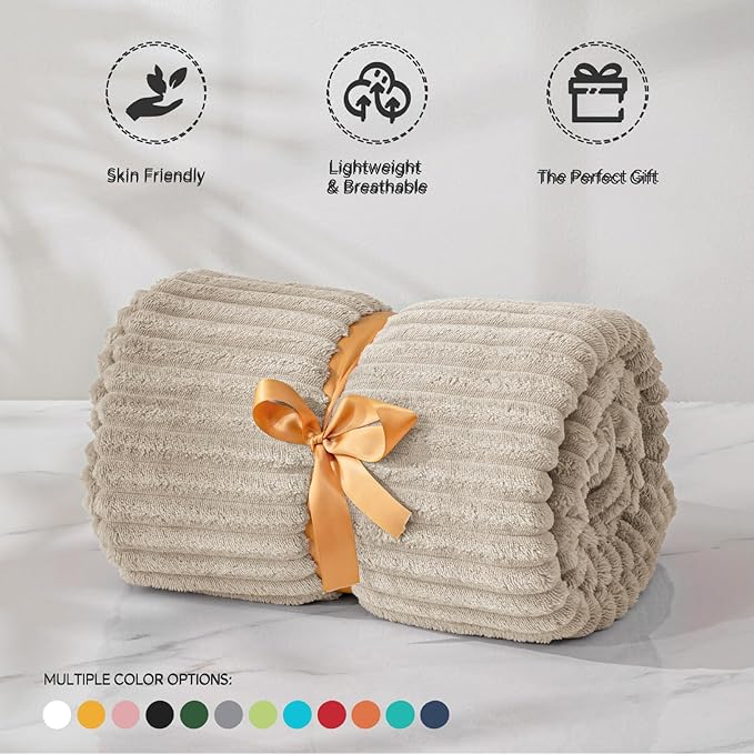 BEDELITE 3D Ribbed Jacquard Linen Blankets Queen Size for Bed, 90x90 Inch | Soft Warm Decorative Fluffy Blanket, Cozy Fuzzy Lightweight Plush Fleece Throw Blankets for Bed, Room Decor, Gift for Women