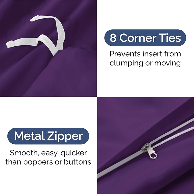 Duvet Cover Cal King Size - Soft 3 Piece with Zipper Closure - Purple | Extra Soft, Breathable, Cal King Duvet Cover 104" x 98" with 2 Pillow Shams, Zipper Closures & Ties, Women, Men, Kids & Teens