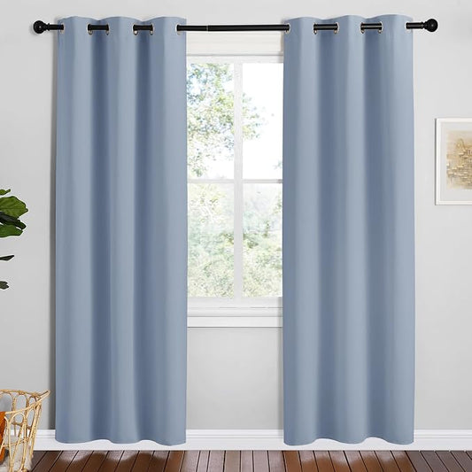 NICETOWN Vintage Blue Blackout Curtains for Bedroom, 2 Panels, 42" x 78" | Thermal Insulated Decoration Drapes for Office Window