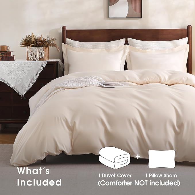 FreshCulture Duvet Cover Full Size - 3 Pieces Microfiber Duvet Cover Set with Zipper Closure - Lightweight & Easy Care - 1 Comforter Cover & 2 Pillow Shams - Comforter Not Included (Cream)