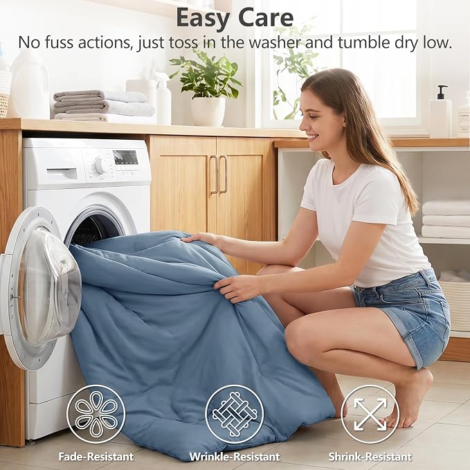 Twin Comforter Set, 2 Pieces Down Alternative Bedding, Grayish Blue | 270 GSM Twin XL College Dorm Comforter with 4 Corner Ties Use as a Duvet Insert, OEKO-TEX Certified, 1 Pillowcase, 68 x 88 in