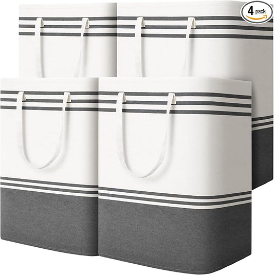 4 Pack Large Laundry Baskets, Laundry Hampers, Freestanding Waterproof Collapsible Clothes Bag with Extended & Reinforced Handles - Clothes Basket for Dorm, Bathroom, Home (100L)