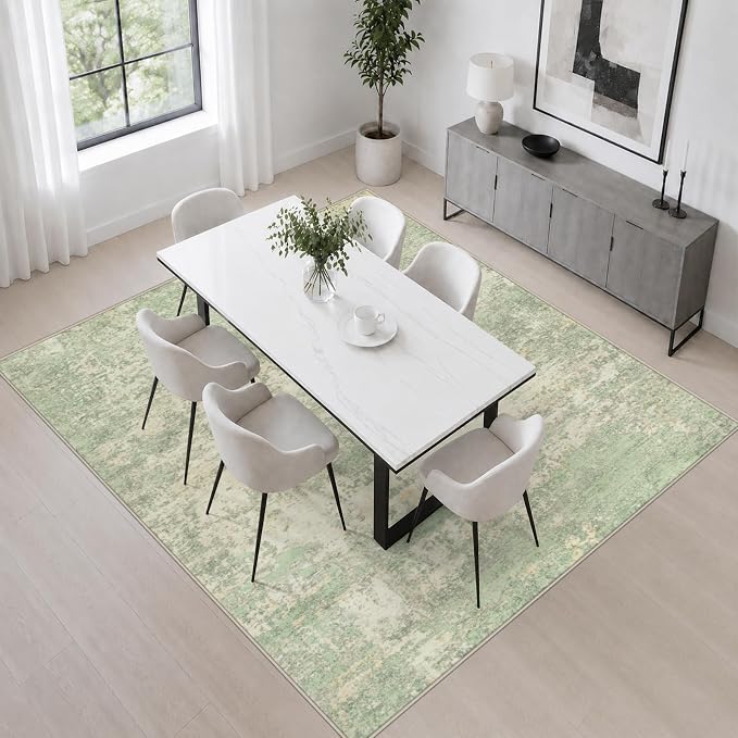 Area Rug Living Room: 5x5 Modern Washable Soft Carpet Green Cream | For Bedroom Dining Room Farmhouse Nursery Hallway Office,Modern Abstract,Machine washable,Non-Slip,Stain Resistant,Indoor